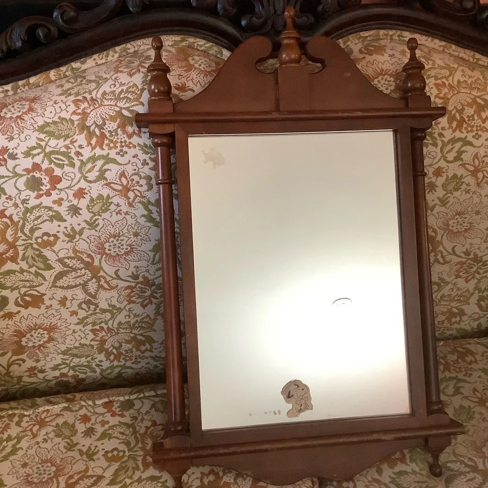 Mid 20th Century Wood Framed Mirror 25” X 15” Wall Hanging